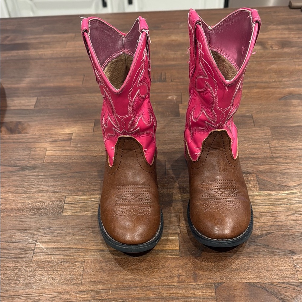 Kids Pink and Brown Western Boots